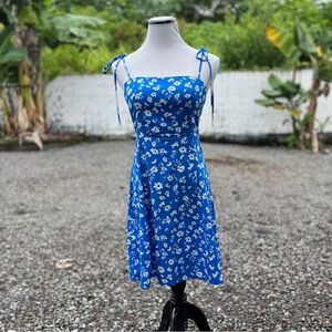 Aqua Blue & White Floral Dress